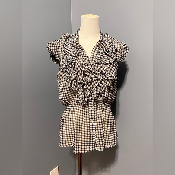 Plaid Button Down Ruffled Blouse - Picture 2 of 7